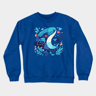 Geometrical Colorful Blue Whale. Adorable Mosaic Cute Kawaii Simple Animal Crewneck Sweatshirt